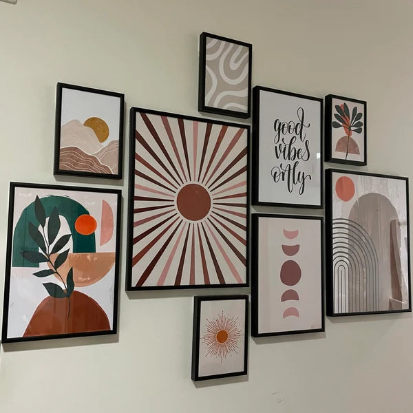 9 Tableux décoratifs, Mur Galerie Bohème : Une Symphonie de Couleurs Terrestres