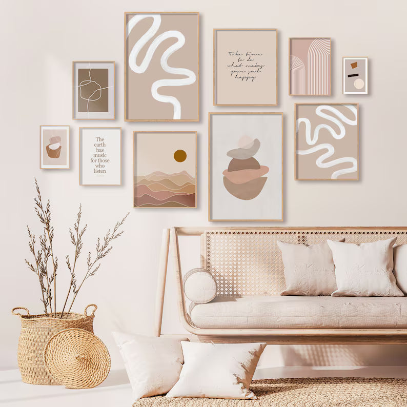 9 Tableaux décoratifs, Mur Galerie Serein : Abstraction et Poésie Visuelle