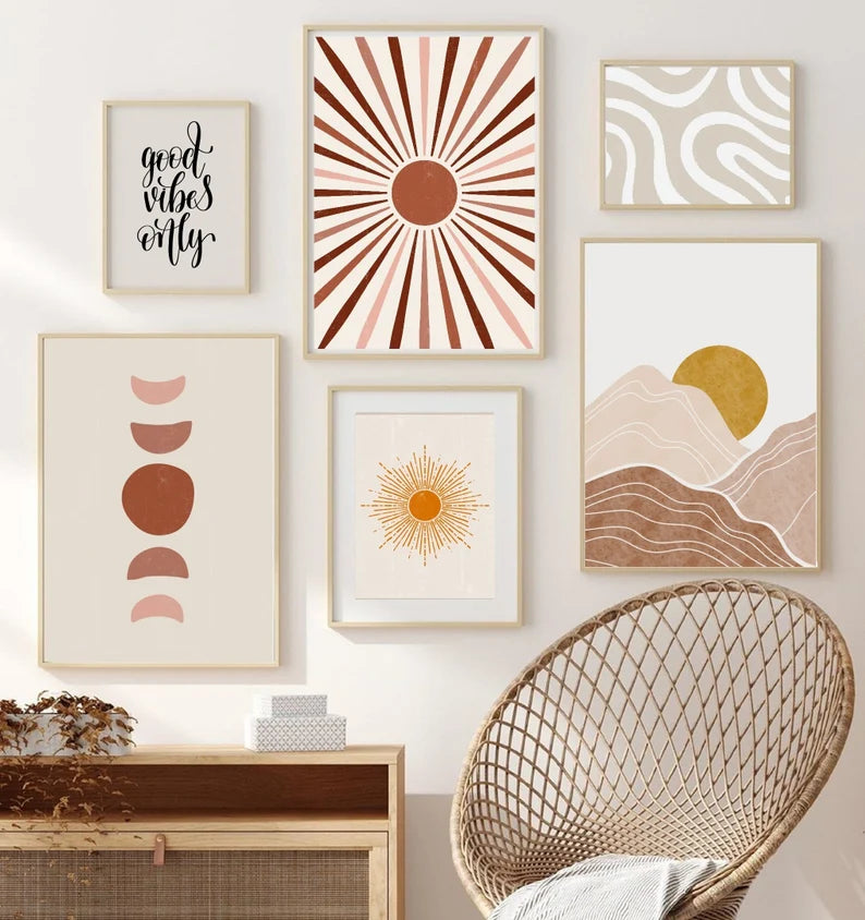 9 Tableux décoratifs, Mur Galerie Bohème : Une Symphonie de Couleurs Terrestres