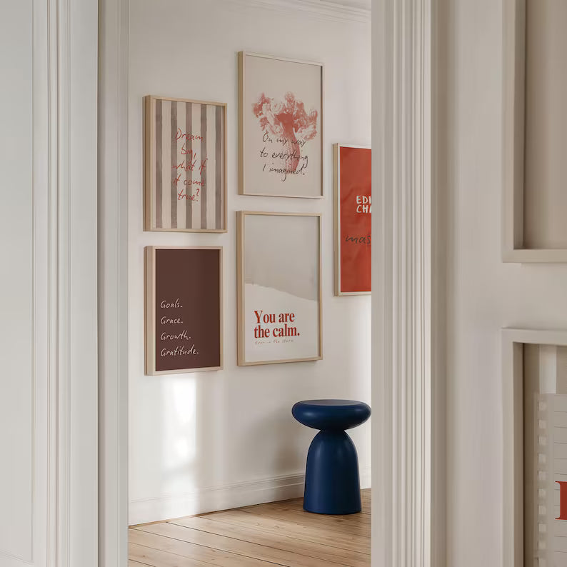 8 Tableaux abstract, Mur Typographique Minimaliste : Équilibre et Sérénité