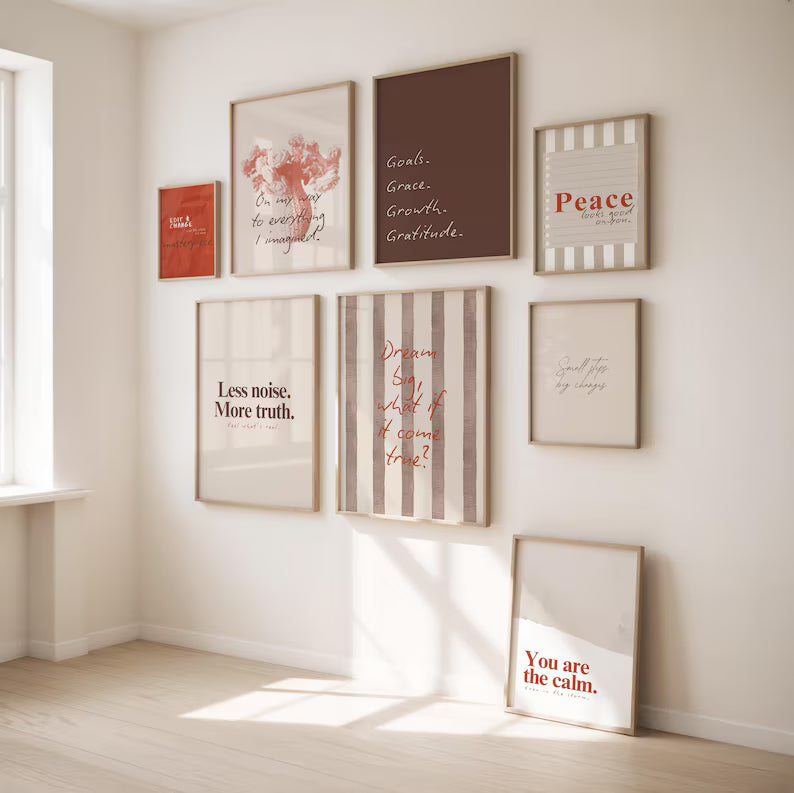 8 Tableaux abstract, Mur Typographique Minimaliste : Équilibre et Sérénité